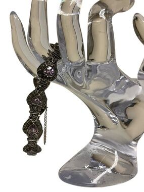 Sterling Silver 925 Marcasite Heart Bracelet Purple Amethyst FAS Vintage Style